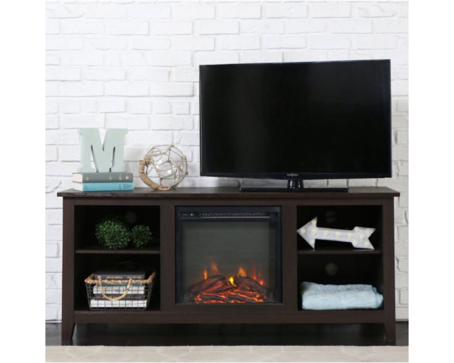 FaFurn - 2-in-1 Electric Fireplace TV Stand in Espresso, Wood