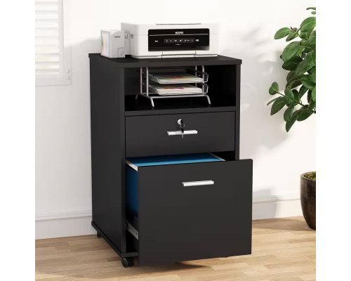 FaFurn 2-Drawer Printer Stand on Wheels - Black