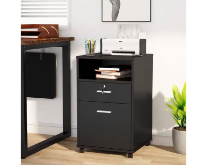 FaFurn 2-Drawer Printer Stand on Wheels - Black