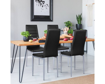 FaFurn Set of 4 Modern Dining Chairs with Metal Legs - Black, Leather