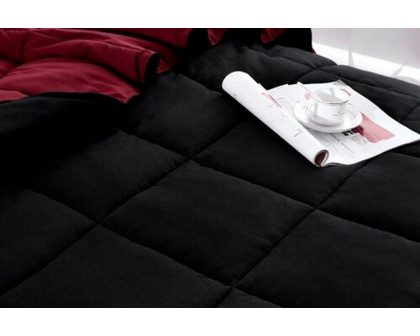 FaFurn Traditional Microfiber Reversible 3 Piece Comforter Set - Black/Maroon, Full/Queen Size