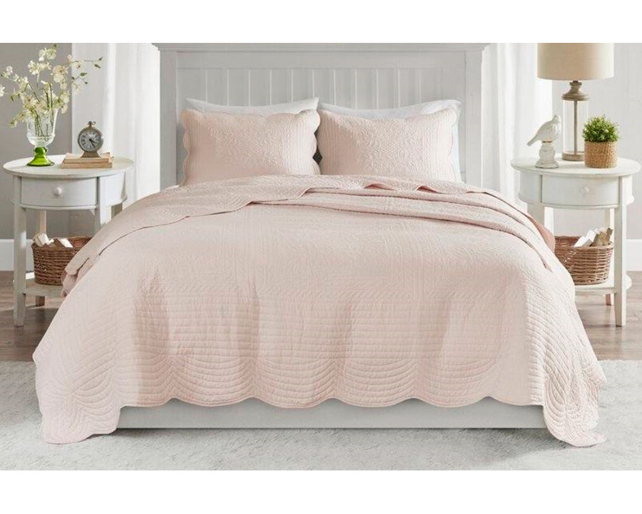 FaFurn - 3-Piece Reversible Scalloped Edges Quilt Set (BLQSE3574619)