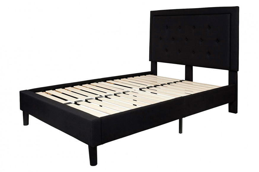 FaFurn™ Upholstered Platform Bed Frame with Button Tufted Headboard - Black, Full Size