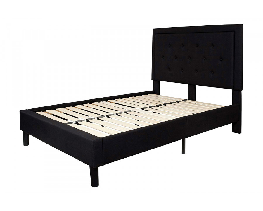 FaFurn Upholstered Platform Bed Frame with Button Tufted Headboard - Black, Full Size