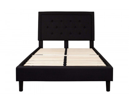 FaFurn™ Upholstered Platform Bed Frame with Button Tufted Headboard - Black, Full Size