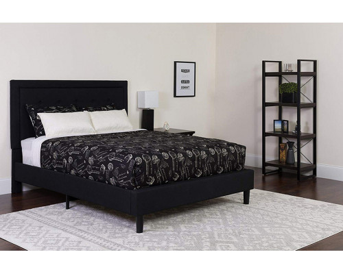 FaFurn Upholstered Platform Bed Frame with Button Tufted Headboard - Black, Full Size