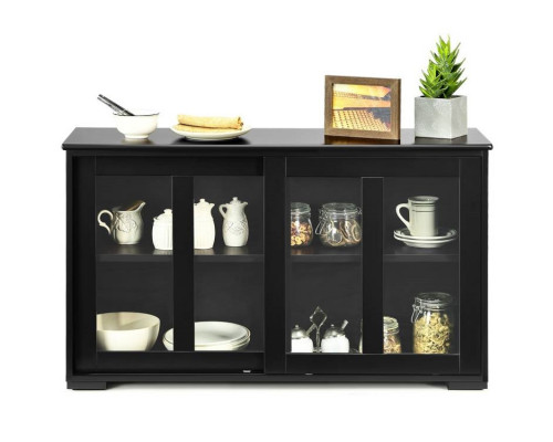 FaFurn Sideboard Buffet with Glass Sliding Door - Black, Wood