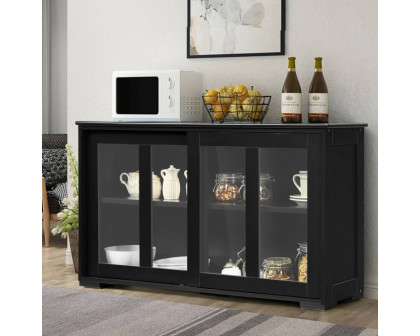 FaFurn Sideboard Buffet with Glass Sliding Door - Black, Wood