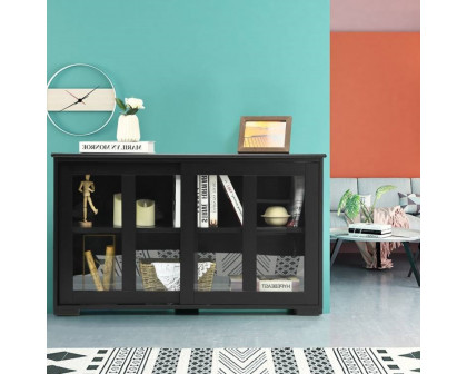 FaFurn Sideboard Buffet with Glass Sliding Door - Black, Wood