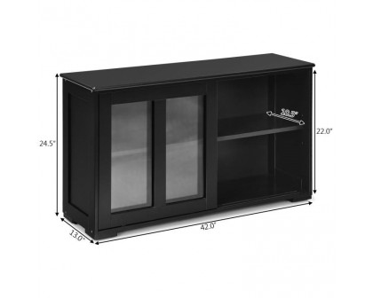 FaFurn Sideboard Buffet with Glass Sliding Door - Black, Wood