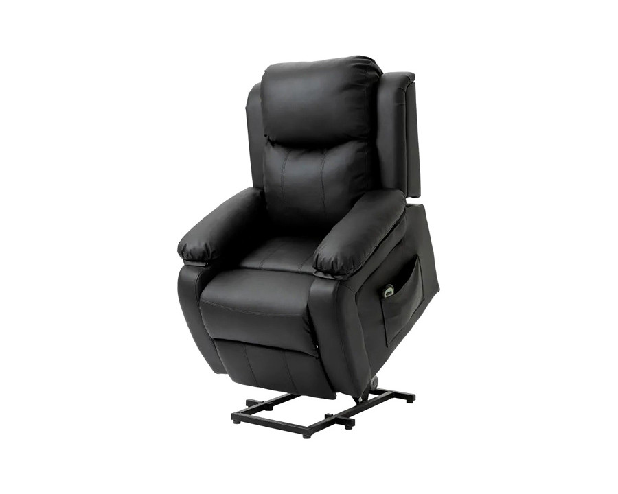 FaFurn - Black Electric Pu Leather Power Lift Chair with Remote Control & Side Pockets