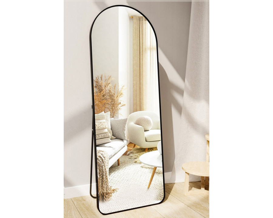 FaFurn Large Full Length Rounded Leaning Wall Or Hanging Mirror - Black