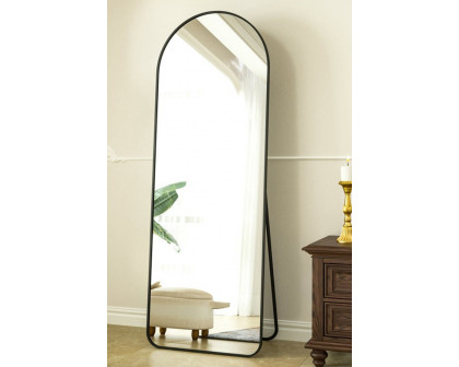 FaFurn Large Full Length Rounded Leaning Wall Or Hanging Mirror - Black