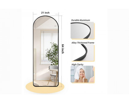 FaFurn Large Full Length Rounded Leaning Wall Or Hanging Mirror - Black