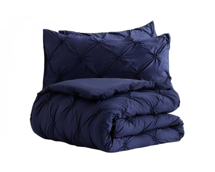 FaFurn All Season Pleated Hypoallergenic Microfiber Reversible 3 Piece Comforter Set - Navy, King Size