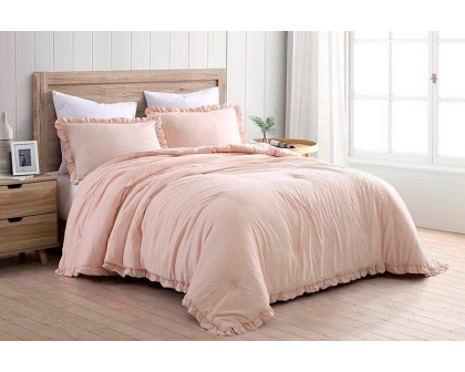 FaFurn King Size Oversized Ruffled Edge Comforter Set - Pink, Microfiber