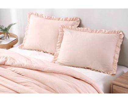 FaFurn King Size Oversized Ruffled Edge Comforter Set - Pink, Microfiber