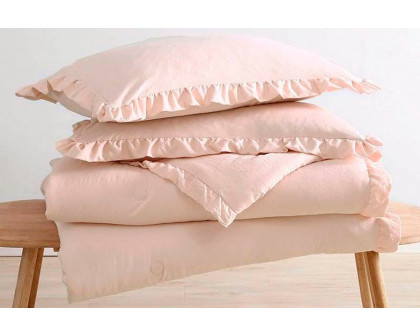 FaFurn King Size Oversized Ruffled Edge Comforter Set - Pink, Microfiber