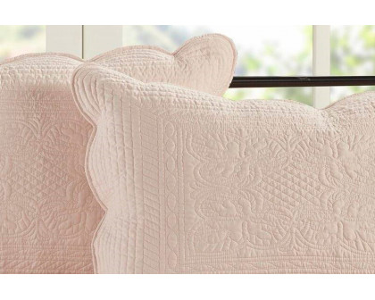 FaFurn King Size 3-Piece Reversible Scalloped Edges Quilt Set - Blush, Microfiber