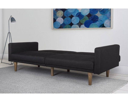 FaFurn - Black Mid-Century Modern Linen Upholstered Sofa Bed with Classic Wood Legs