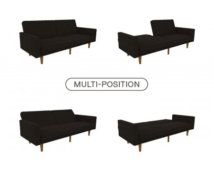 FaFurn - Black Mid-Century Modern Linen Upholstered Sofa Bed with Classic Wood Legs