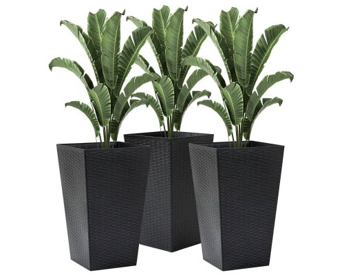 FaFurn Set of 3 Flower Pots - Black, Faux Rattan/Plastic