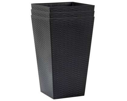 FaFurn Set of 3 Flower Pots - Black, Faux Rattan/Plastic