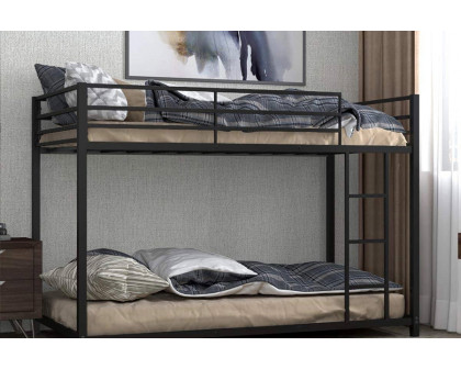 FaFurn Twin Over Twin Low Profile Modern Bunk Bed Frame - Black