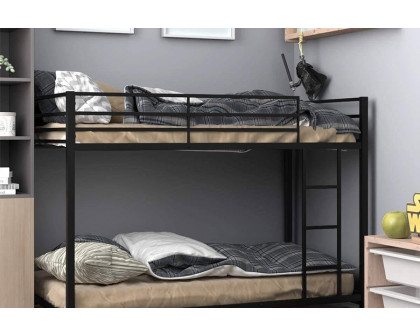 FaFurn Twin Over Twin Low Profile Modern Bunk Bed Frame - Black