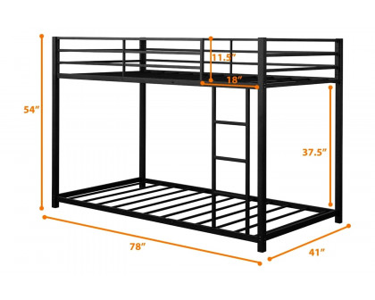 FaFurn Twin Over Twin Low Profile Modern Bunk Bed Frame - Black