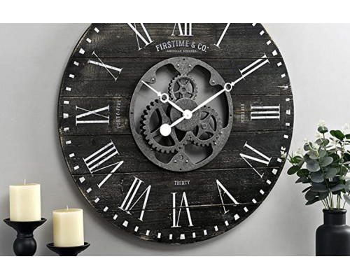 FaFurn Industrial Farmhome Round Oversized Wall Clock - Rustic Black