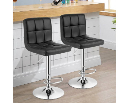 FaFurn Set of 2 Modern Adjustable Barstool with PU Leather Swivel Seat - Black