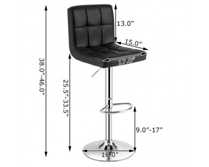 FaFurn Set of 2 Modern Adjustable Barstool with PU Leather Swivel Seat - Black