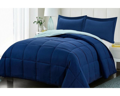 FaFurn Traditional Microfiber Reversible 3 Piece Comforter Set - Blue/Navy, Twin/Twin XL Size