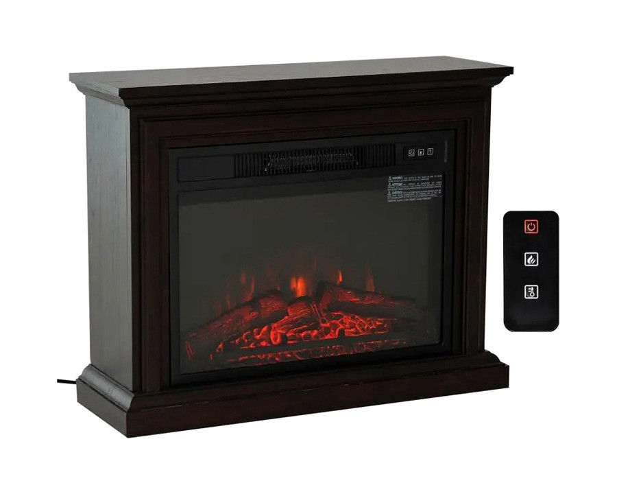 FaFurn 31 Inch Electric Fireplace Heater Dimmable Flame Effect and Mantel with Remote Control - Dark Brown