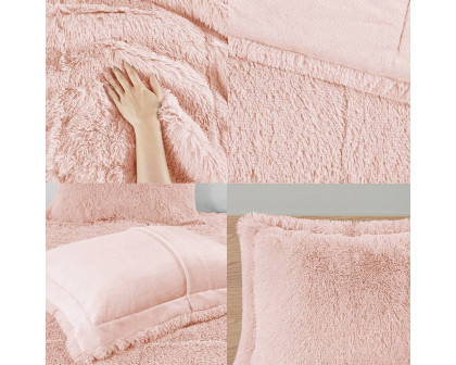 FaFurn 3-Piece Full/Queen Size Comforter Set with Pillow Shams - Pink Plush, Soft Sherpa Faux Fur