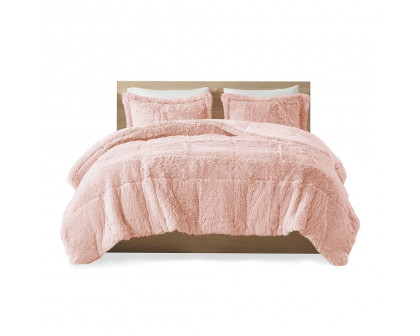 FaFurn 3-Piece Full/Queen Size Comforter Set with Pillow Shams - Pink Plush, Soft Sherpa Faux Fur