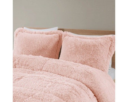 FaFurn 3-Piece Full/Queen Size Comforter Set with Pillow Shams - Pink Plush, Soft Sherpa Faux Fur