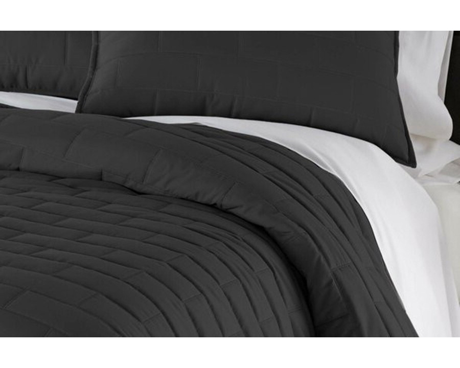 FaFurn Modern Brick Stitch Microfiber Reversible 3 Piece Comforter Set - Black, Full/Queen Size