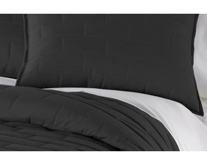 FaFurn Modern Brick Stitch Microfiber Reversible 3 Piece Comforter Set - Black, Full/Queen Size