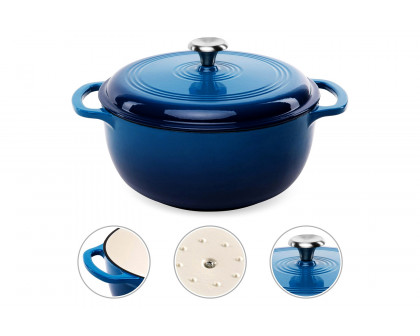 FaFurn 6 Quart Large Enamel Cast-Iron Dutch Oven Kitchen Cookware - Blue