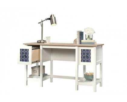 FaFurn Farmhouse Top 2 Drawer Office Writing Desk - White/Blue Oak