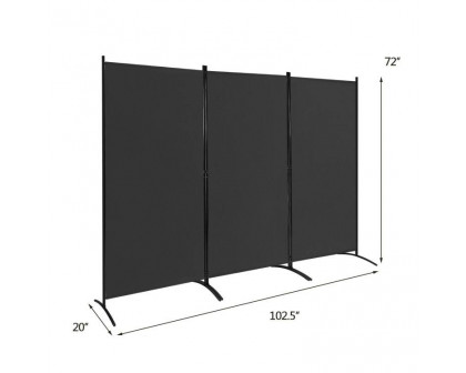 FaFurn 3-Panel Room Divider Screen with Steel Base and Heavy Duty Hinges - Black