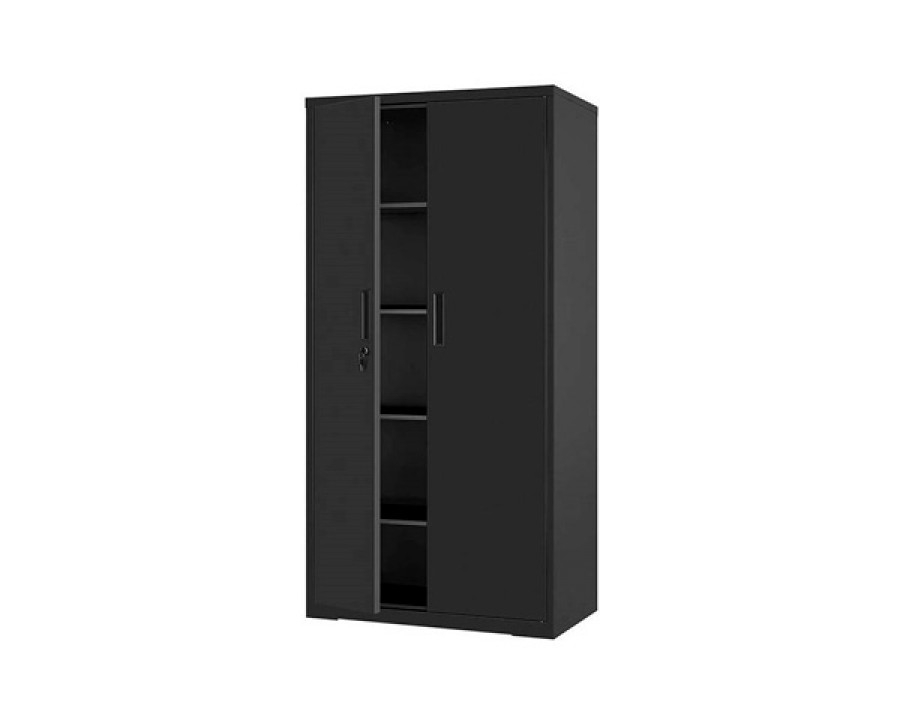 FaFurn - Lockable Cabinet with 4 Adjustable Shelves in Black, Powder-Coated Steel