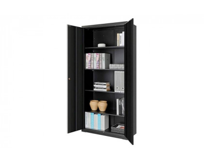 FaFurn - Lockable Cabinet with 4 Adjustable Shelves in Black, Powder-Coated Steel