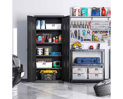 FaFurn - Lockable Cabinet with 4 Adjustable Shelves in Black, Powder-Coated Steel