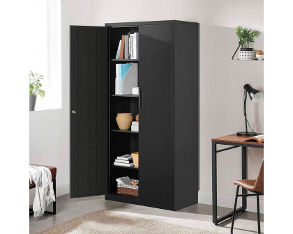 FaFurn - Lockable Cabinet with 4 Adjustable Shelves in Black, Powder-Coated Steel