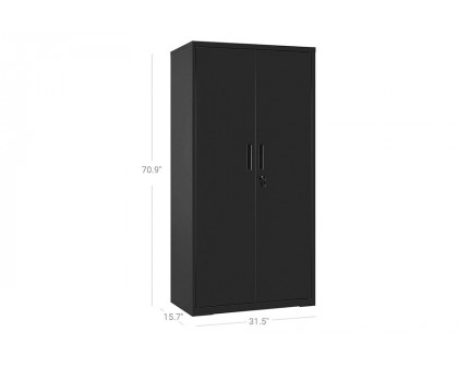 FaFurn - Lockable Cabinet with 4 Adjustable Shelves in Black, Powder-Coated Steel