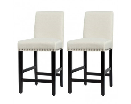 FaFurn - Set of 2 Modern Barstool with Wood Legs and Linen Seat