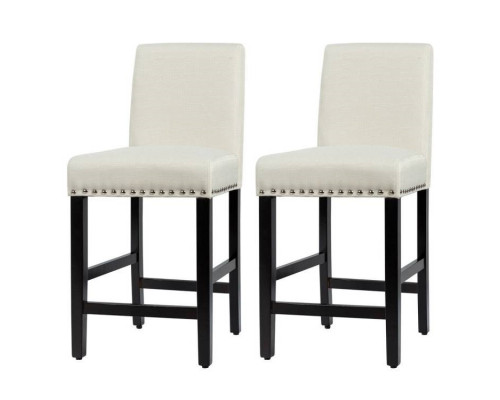 FaFurn Set of 2 Modern Barstool with Wood Legs and Linen Seat - Beige